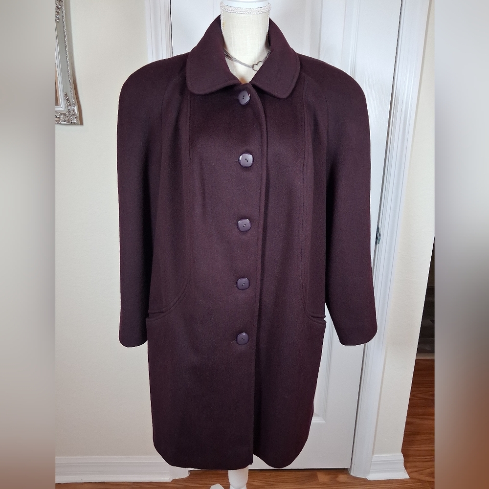 Vtg. Alorna by Forstmann Wool Blend Mid Length Coat Plum Made In USA Size 2X/3X?